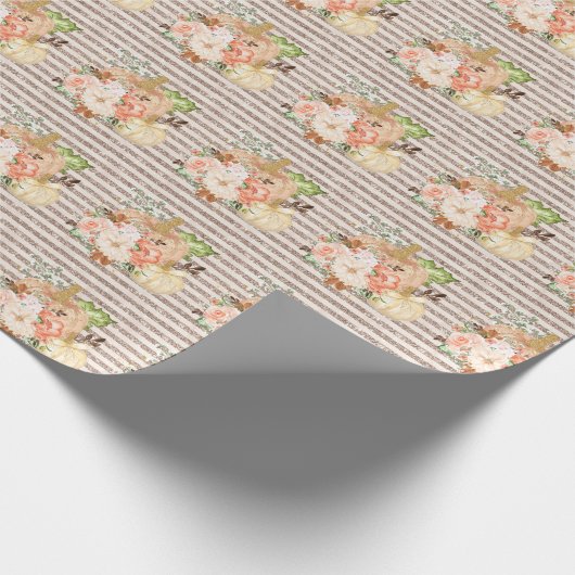 Elegante kleine pompoen Roos gouden glitter gesche Cadeaupapier (Hoek)