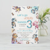 Elegante kleine robot Waterverf Baby 3 Verjaardag Kaart (Staand voorkant)