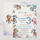 Elegante kleine robot Waterverf Baby 3 Verjaardag Kaart (Voorkant / Achterkant)