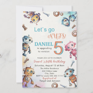 Elegante kleine robot Waterverf Baby Verjaardagspa Kaart