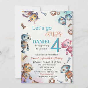 Elegante kleine robot Waterverf Baby Verjaardagspa Kaart