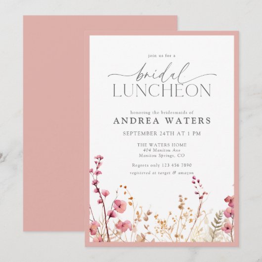 Elegante kleine roze bloemen bruiloft luncheon uit kaart (Voorkant / Achterkant)