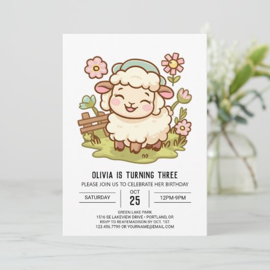 Elegante kleine schapen digitale verjaardag kaart (Staand voorkant)