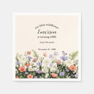 Elegante Kleine Wilde Bloem 1e Verjaardagsfeestje Servet