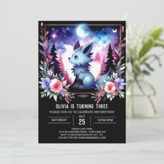 Elegante kleine wolf verjaardag kaart (Staand voorkant)