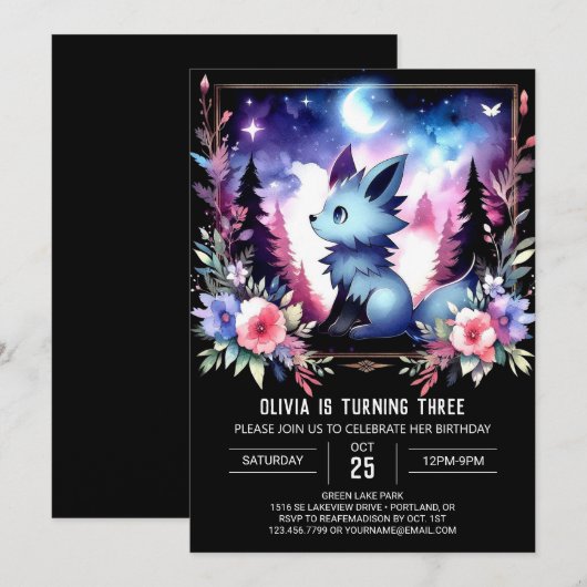 Elegante kleine wolf verjaardag kaart (Voorkant / Achterkant)