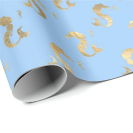 Elegante kleine zeemeermin blauw en metallic goud cadeaupapier