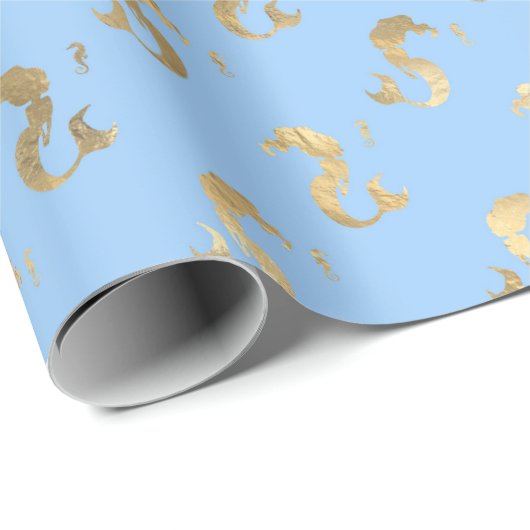 Elegante kleine zeemeermin blauw en metallic goud cadeaupapier (Rol Hoek)