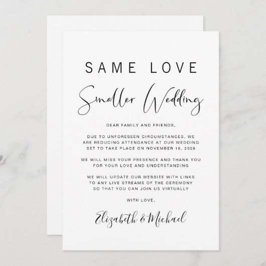 Elegante kleinere downsized bruiloft aankondiging (Voorkant / Achterkant)
