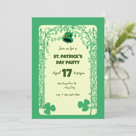 Elegante Klepelblad Decoratie Frame St. Patricks D Kaart (Staand voorkant)