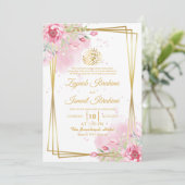 Elegante Kleur Roze Bloemen Islamitische Moslim Hu Kaart (Staand voorkant)