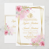 Elegante Kleur Roze Bloemen Islamitische Moslim Hu Kaart (Voorkant / Achterkant)