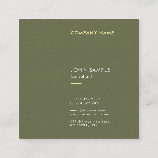 Elegante kleur Sjabloon Professional Luxury Modern Vierkante Visitekaartje (Achterkant)