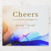 Elegante kleurrijke blauw Sinaasappel bruiloft Sparkling Wijnetiket (Enkel label)