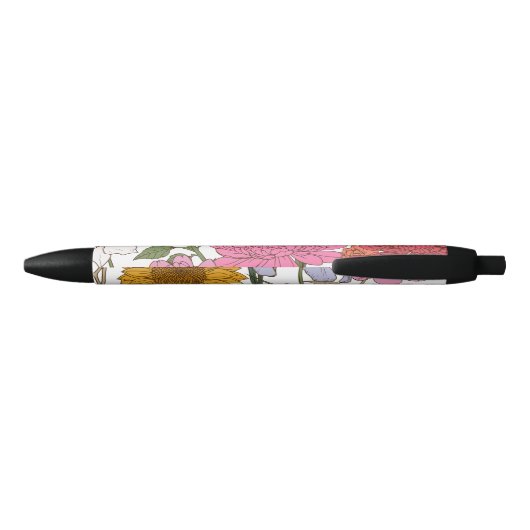 Elegante Kleurrijke Bloem Patroon Naam Zwarte Inkt Pen (Achterkant)