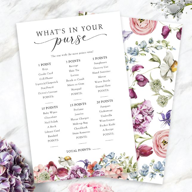 Elegante Kleurrijke Bloem Tas Spel (Elegant Bright Colorful Jewel Tone Floral What's In Your Purse Game by Painted Paperie
)