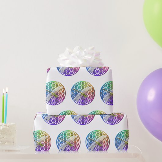 Elegante kleurrijke bloem van het leven libel kuns cadeaupapier (Feestgeschenken)