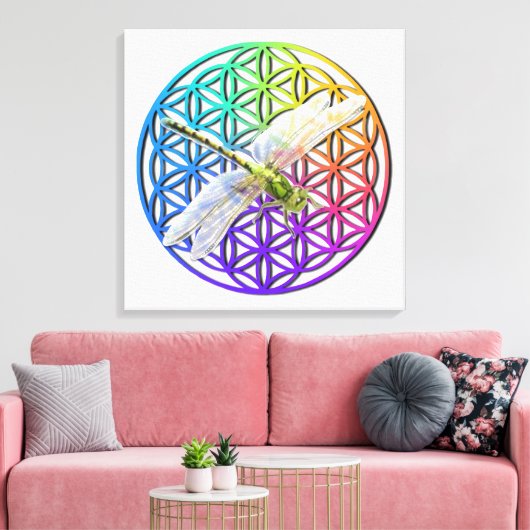 Elegante kleurrijke bloem van het leven libel kuns canvas afdruk (Insitu (Woonkamer))