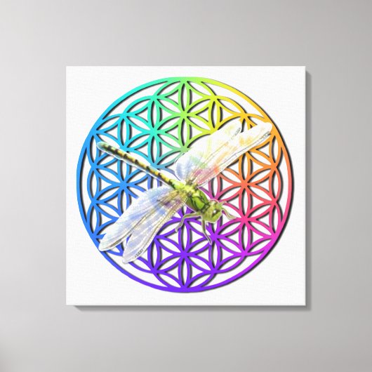 Elegante kleurrijke bloem van het leven libel kuns canvas afdruk (Voorkant)