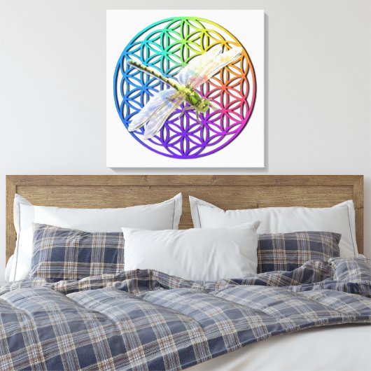 Elegante kleurrijke bloem van het leven libel kuns canvas afdruk (Insitu (Slaapkamer))