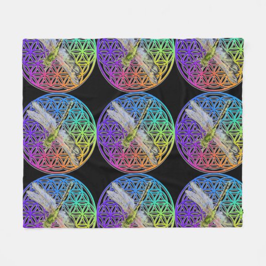 Elegante kleurrijke bloem van het leven libel kuns fleece deken (Voorkant (Horizontaal))