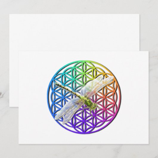 Elegante kleurrijke bloem van het leven libel kuns kaart (Voorkant / Achterkant)
