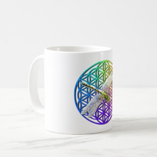 Elegante kleurrijke bloem van het leven libel kuns koffiemok (Voorkant links)
