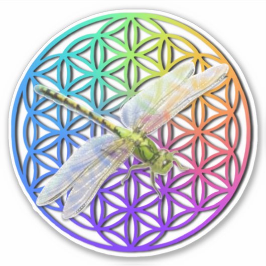 Elegante kleurrijke bloem van het leven libel kuns sticker (Voorkant)