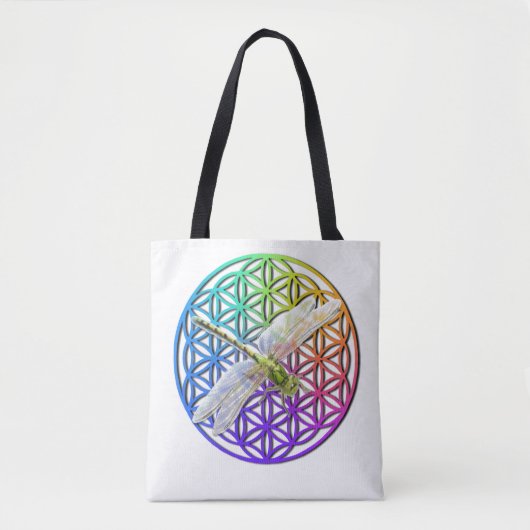 Elegante kleurrijke bloem van het leven libel kuns tote bag (Voorkant)