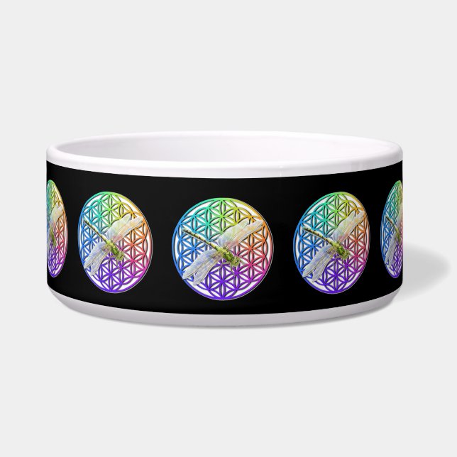 Elegante kleurrijke bloem van het leven libel kuns voerbakje (Voorkant)