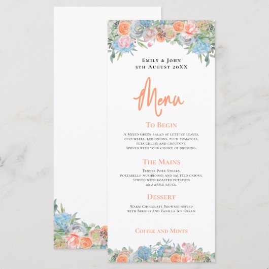 Elegante kleurrijke bloemblaadjes Border Bruiloft Menu (Voorkant / Achterkant)