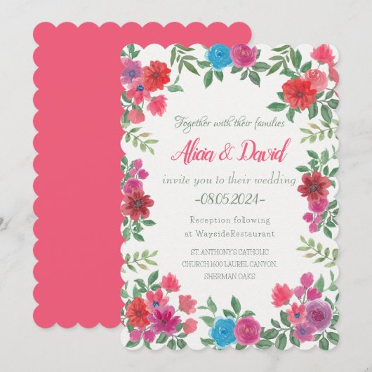 Elegante Kleurrijke Bloemen Bruiloft Kaart (Voorkant / Achterkant)