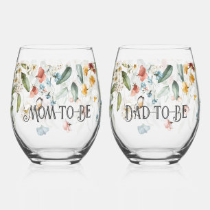 Elegante Kleurrijke Bloemen Drop l Mom & Dad-to-Be Wijnglas Zonder Voet