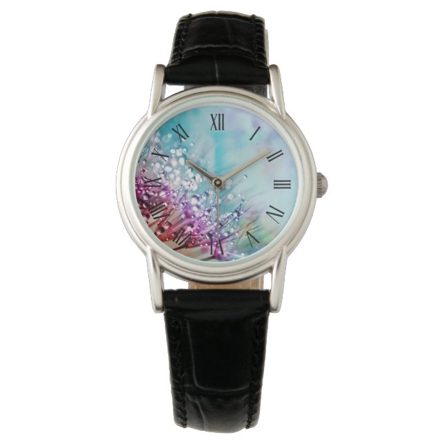 Elegante Kleurrijke Bloemen en Dew Women's Watch Horloge (Voorkant)