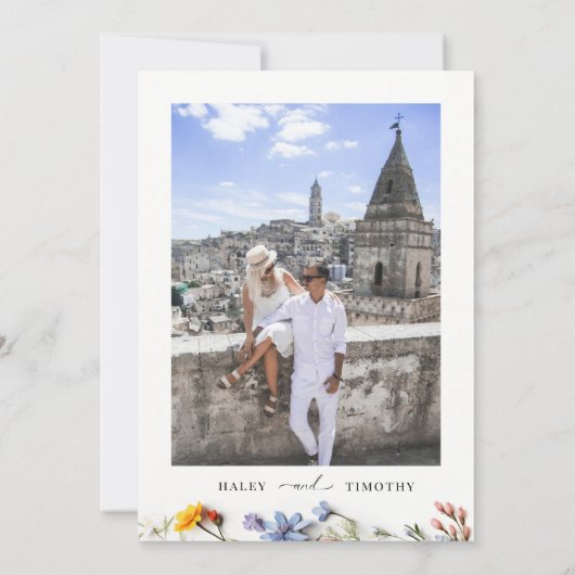 Elegante Kleurrijke Bloemen Foto Bruiloft Kaart (Achterkant)