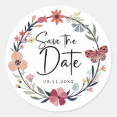 Elegante Kleurrijke Bloemen Krans Bruiloft Ronde Sticker (Voorkant)