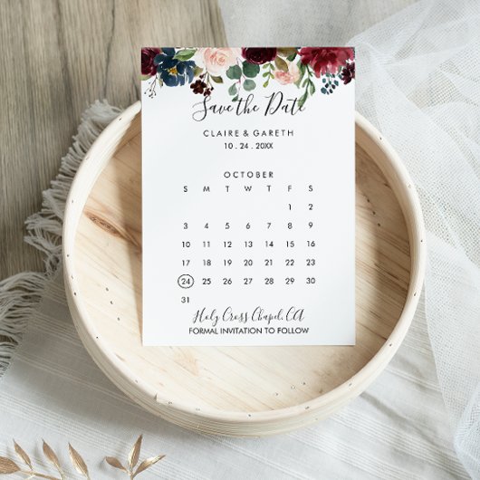 Elegante Kleurrijke Bloemen Sla de Datumkalender o Save The Date