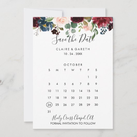 Elegante Kleurrijke Bloemen Sla de Datumkalender o Save The Date (Voorkant)