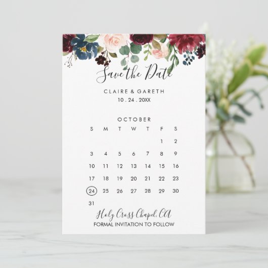 Elegante Kleurrijke Bloemen Sla de Datumkalender o Save The Date (Staand voorkant)