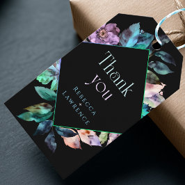 Elegante kleurrijke bloemen zwarte bruiloft cadeaulabel