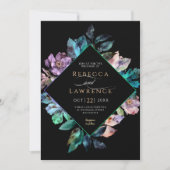 Elegante kleurrijke bloemen zwarte bruiloft kaart (Voorkant)