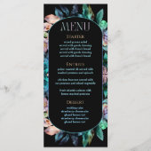 Elegante kleurrijke bloemen zwarte bruiloft menu (Voorkant)