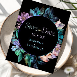 Elegante kleurrijke bloemen zwarte bruiloft save the date