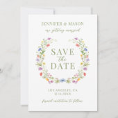 Elegante kleurrijke bloemenboho Save the Date foto Kaart (Voorkant)