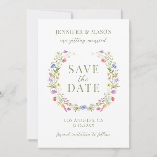 Elegante kleurrijke bloemenboho Save the Date foto Kaart (Voorkant)