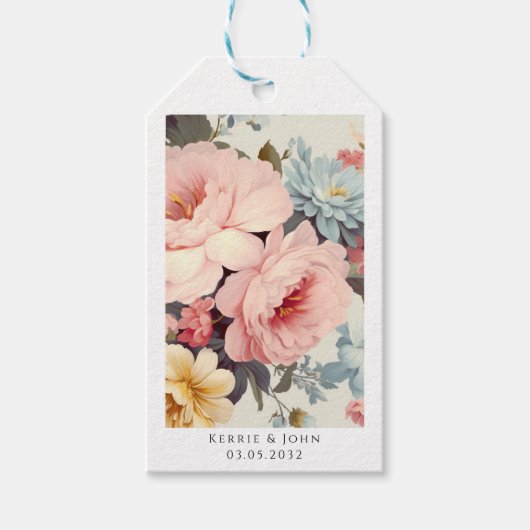 Elegante, kleurrijke,  bloemenbruiloft cadeaulabel (Voorkant)