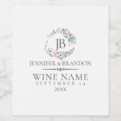 Elegante Kleurrijke BloemenBruiloft krans Wijn Etiket (Enkel label)