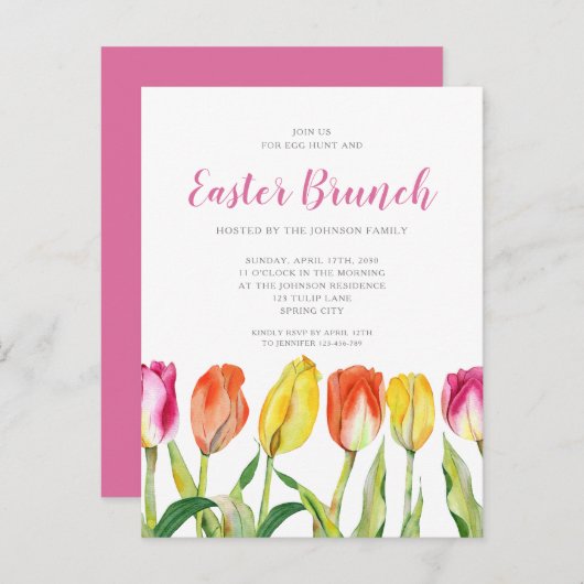 Elegante kleurrijke bloementulp Paasbrunch Uitnodiging Briefkaart (Voorkant / Achterkant)