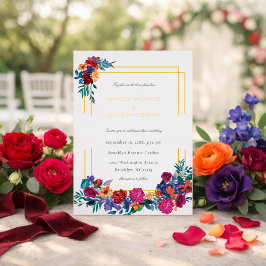 Elegante Kleurrijke Bloemige Bruiloft Folie Uitnodiging