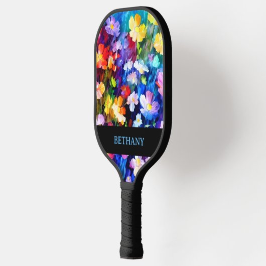 Elegante Kleurrijke Bloemrijke Gepersonaliseerde Pickleball Paddle (Links)